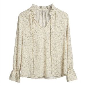 MOA MOA Boho Ruffle Neck Tie Front Blouse – Abstract Dotted Print – Size Small